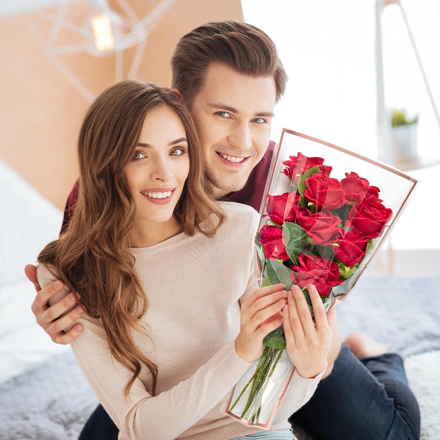 image:image100 PCS Wave Edge Flower Bags for Bouquet Clear Plastic Flower Bouquet Wrapping Paper Floral Sleeve Bags with Ribbons for Florist Bar Supplies 118x177 Inches Medium SizeWhite50pcs