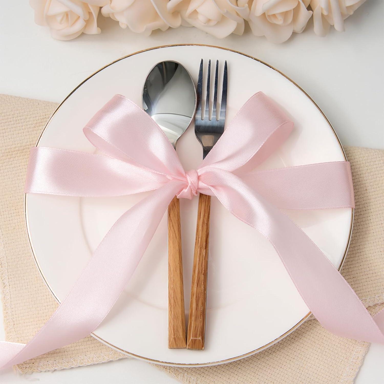 image:image100 Yards 1 Inch Baby Pink Satin Ribbon Solid Fabric Ribbon Roll for Flower Bouquet Gift Wrapping Roses Making Handmade CraftsBaby Pink