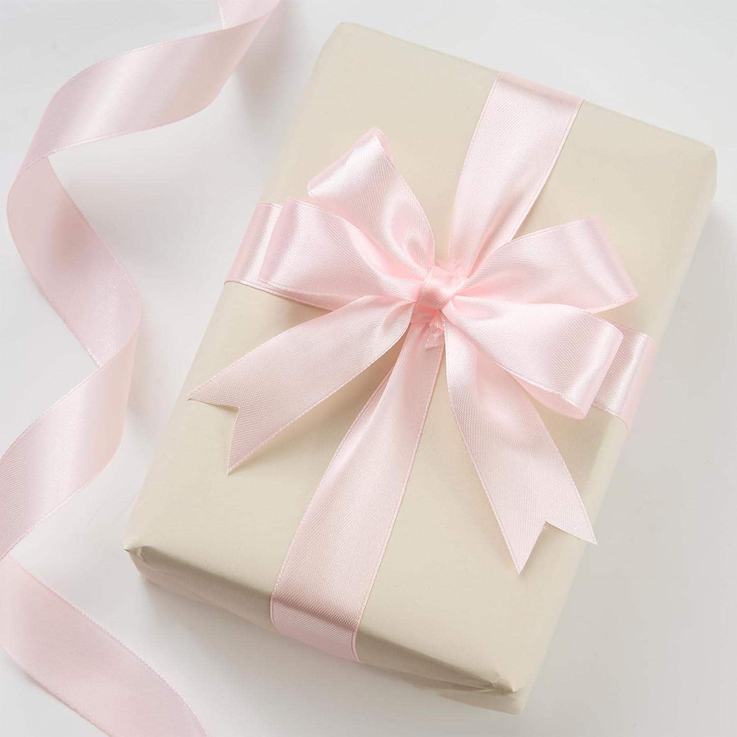 image:image100 Yards 1 Inch Baby Pink Satin Ribbon Solid Fabric Ribbon Roll for Flower Bouquet Gift Wrapping Roses Making Handmade CraftsBaby Pink