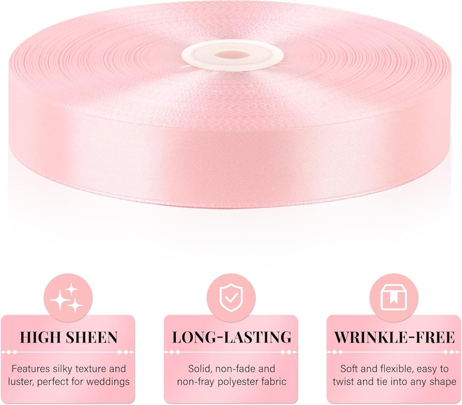 image:image100 Yards 1 Inch Baby Pink Satin Ribbon Solid Fabric Ribbon Roll for Flower Bouquet Gift Wrapping Roses Making Handmade CraftsBaby Pink