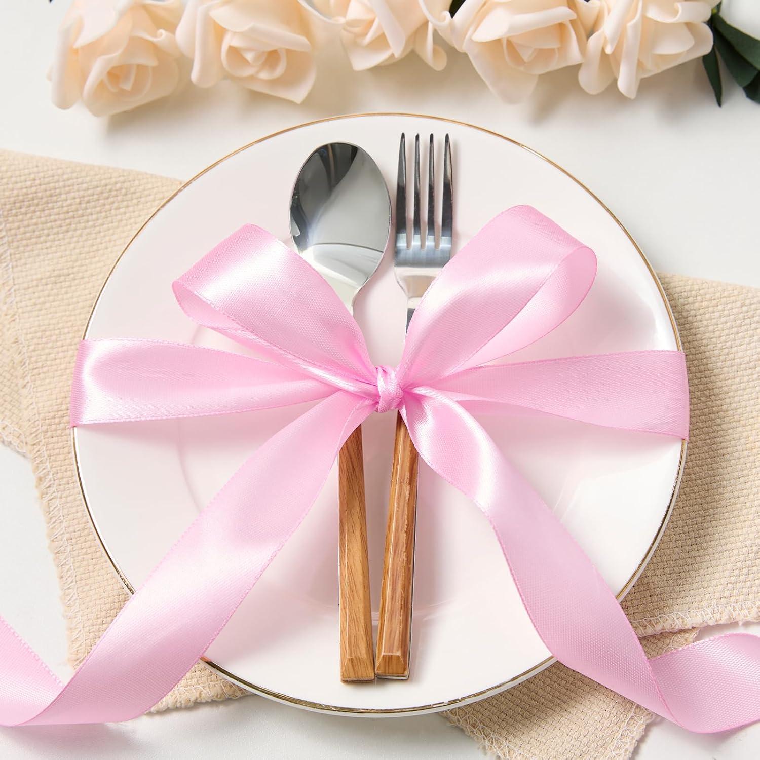 image:image100 Yards 1 Inch Baby Pink Satin Ribbon Solid Fabric Ribbon Roll for Flower Bouquet Gift Wrapping Roses Making Handmade CraftsPink