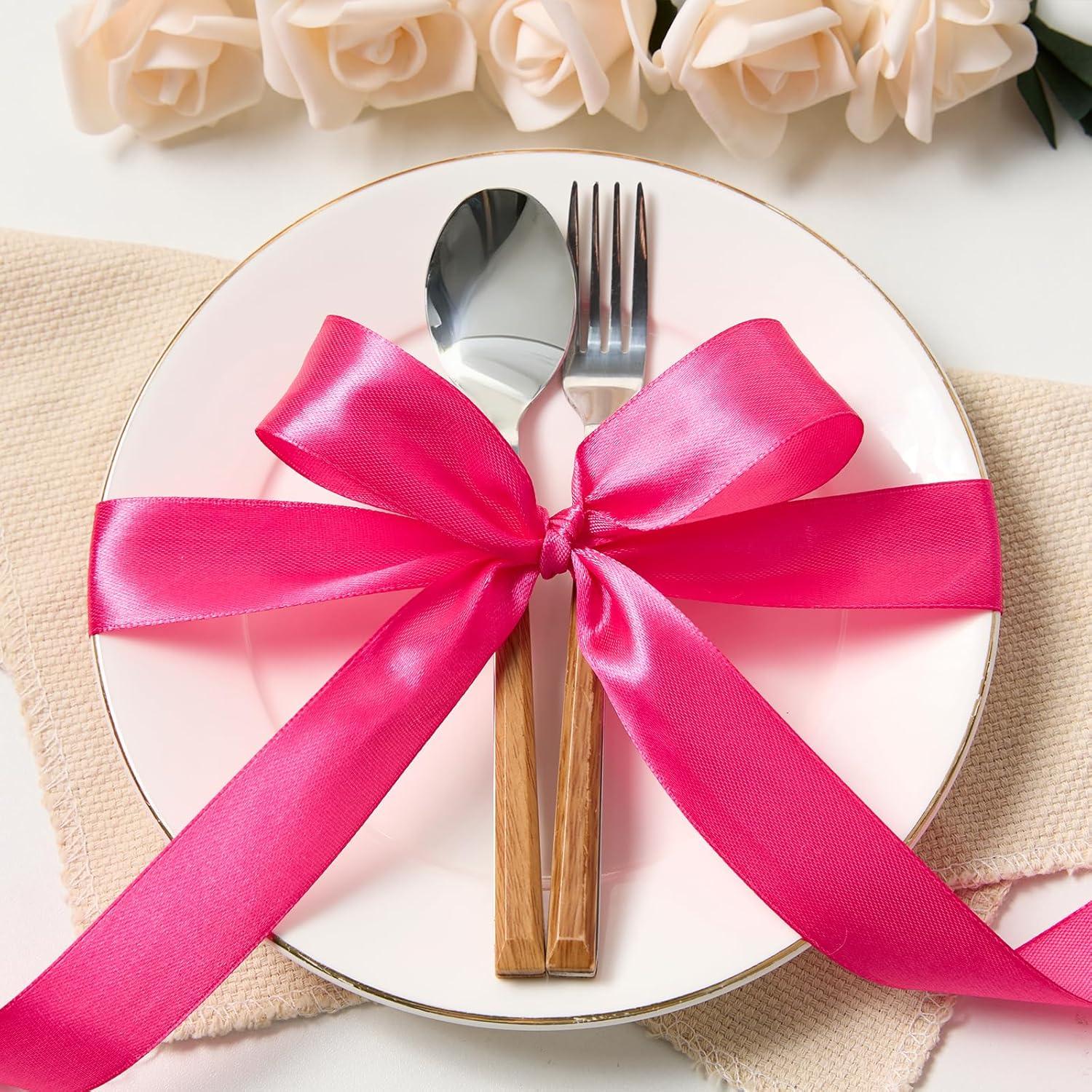 image:image100 Yards 1 Inch Baby Pink Satin Ribbon Solid Fabric Ribbon Roll for Flower Bouquet Gift Wrapping Roses Making Handmade CraftsRose Red