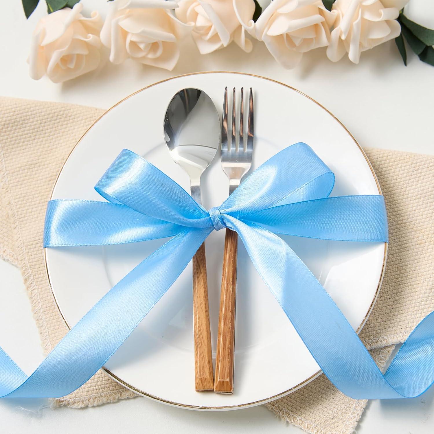 image:image100 Yards 1 Inch Baby Pink Satin Ribbon Solid Fabric Ribbon Roll for Flower Bouquet Gift Wrapping Roses Making Handmade CraftsSky Blue