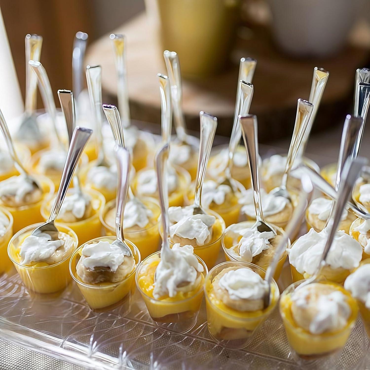 image:image100CT Mini Gold Forks 4 Inch Small Plastic Gold Dessert Forks Disposable Heavy Duty Tiny Forks for Appetizers Tasting Cocktail Hors Doeuvres Charcuterie Board Wedding ReceptionMini Silver Spoons 100 Ct
