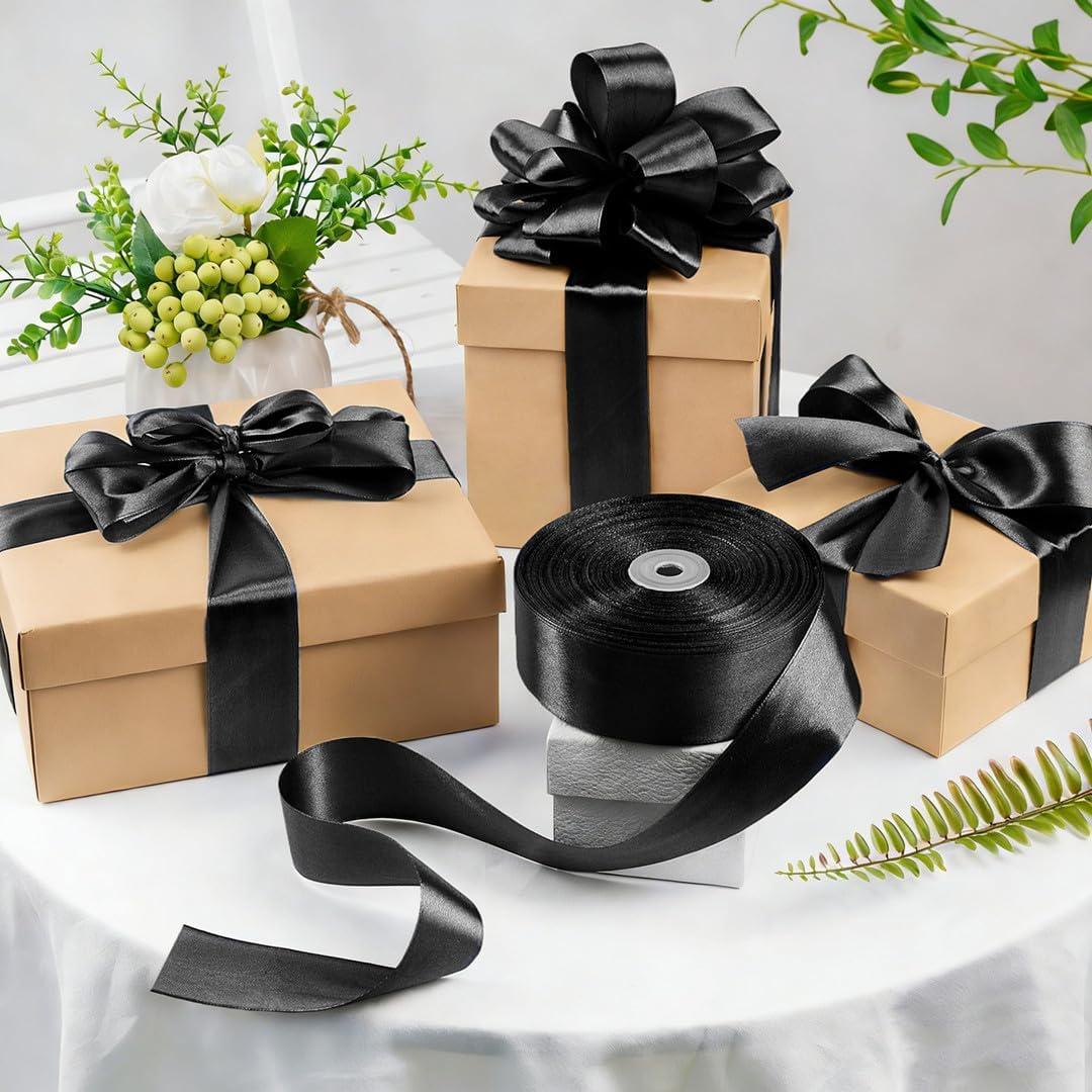 image:image112 Inch 100 Yards Baby Pink Satin Ribbon Solid Fabric Ribbon Roll for Flower Bouquet Gift Wrapping Roses Making Handmade CraftsBlack