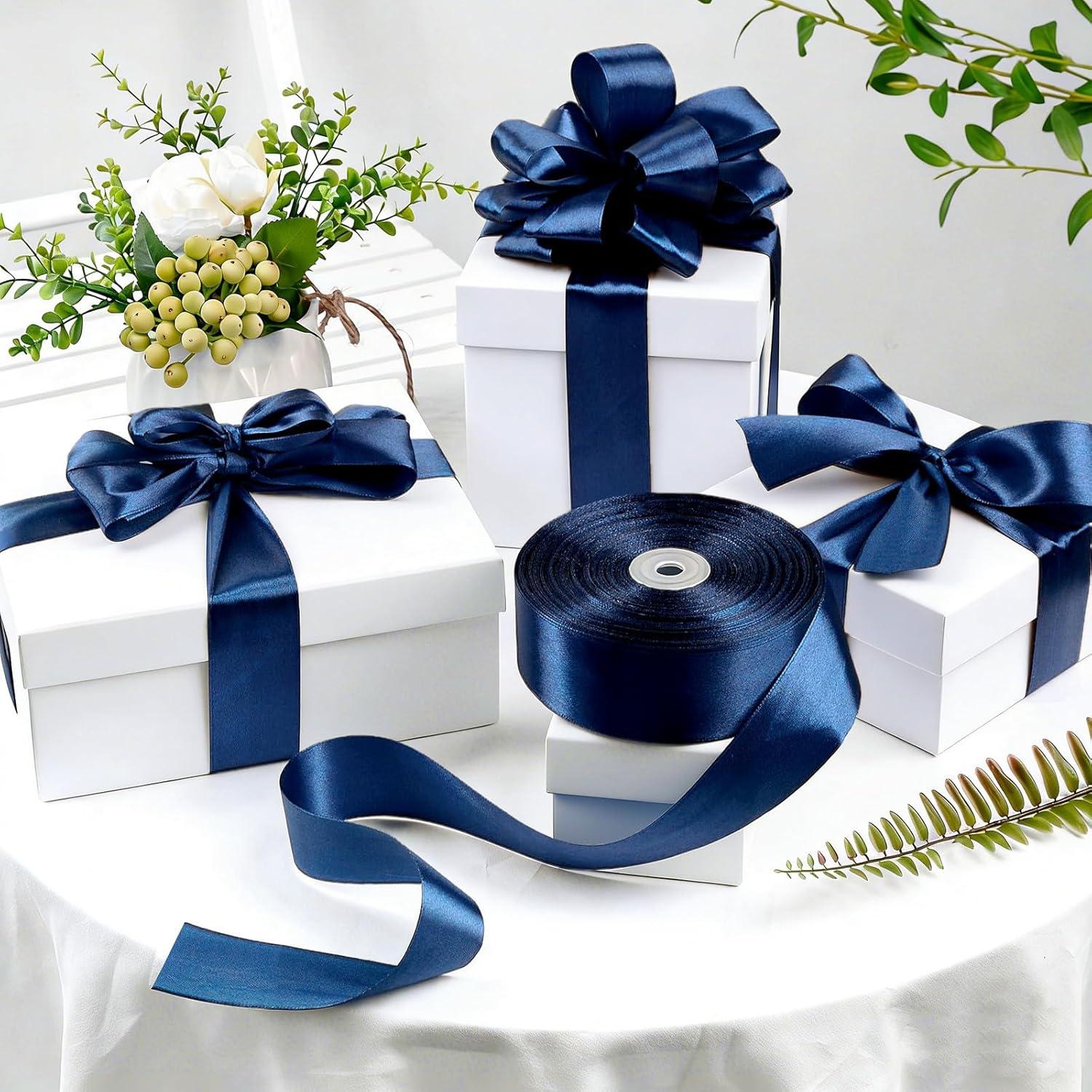 image:image112 Inch 100 Yards Baby Pink Satin Ribbon Solid Fabric Ribbon Roll for Flower Bouquet Gift Wrapping Roses Making Handmade CraftsDark Blue