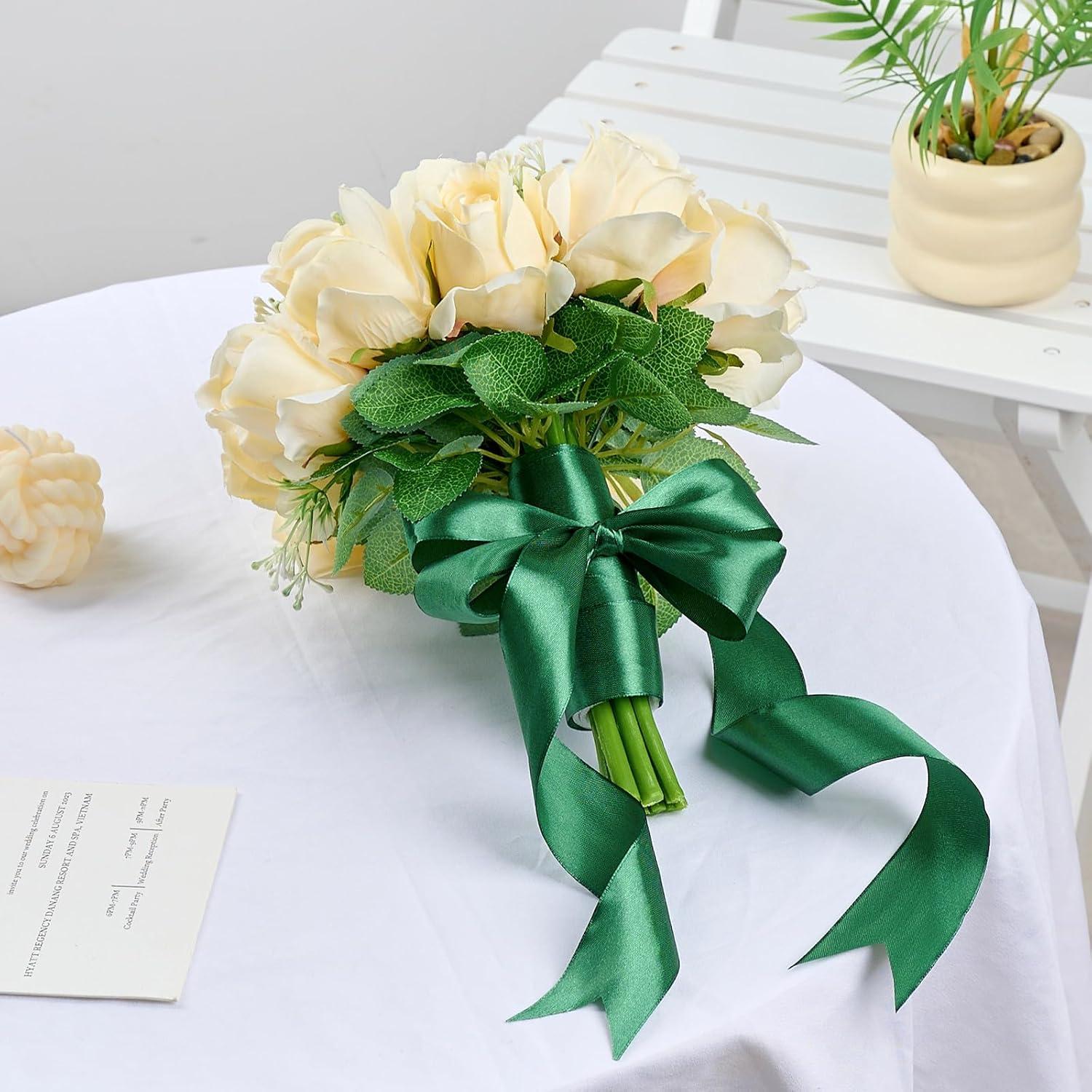 image:image112 Inch 100 Yards Baby Pink Satin Ribbon Solid Fabric Ribbon Roll for Flower Bouquet Gift Wrapping Roses Making Handmade CraftsDark Green