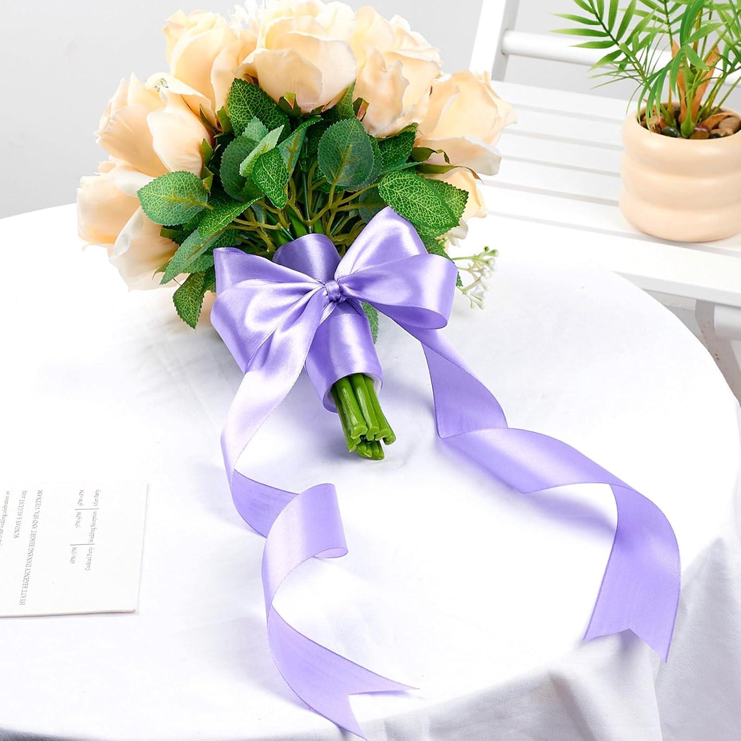 image:image112 Inch 100 Yards Baby Pink Satin Ribbon Solid Fabric Ribbon Roll for Flower Bouquet Gift Wrapping Roses Making Handmade CraftsLavender