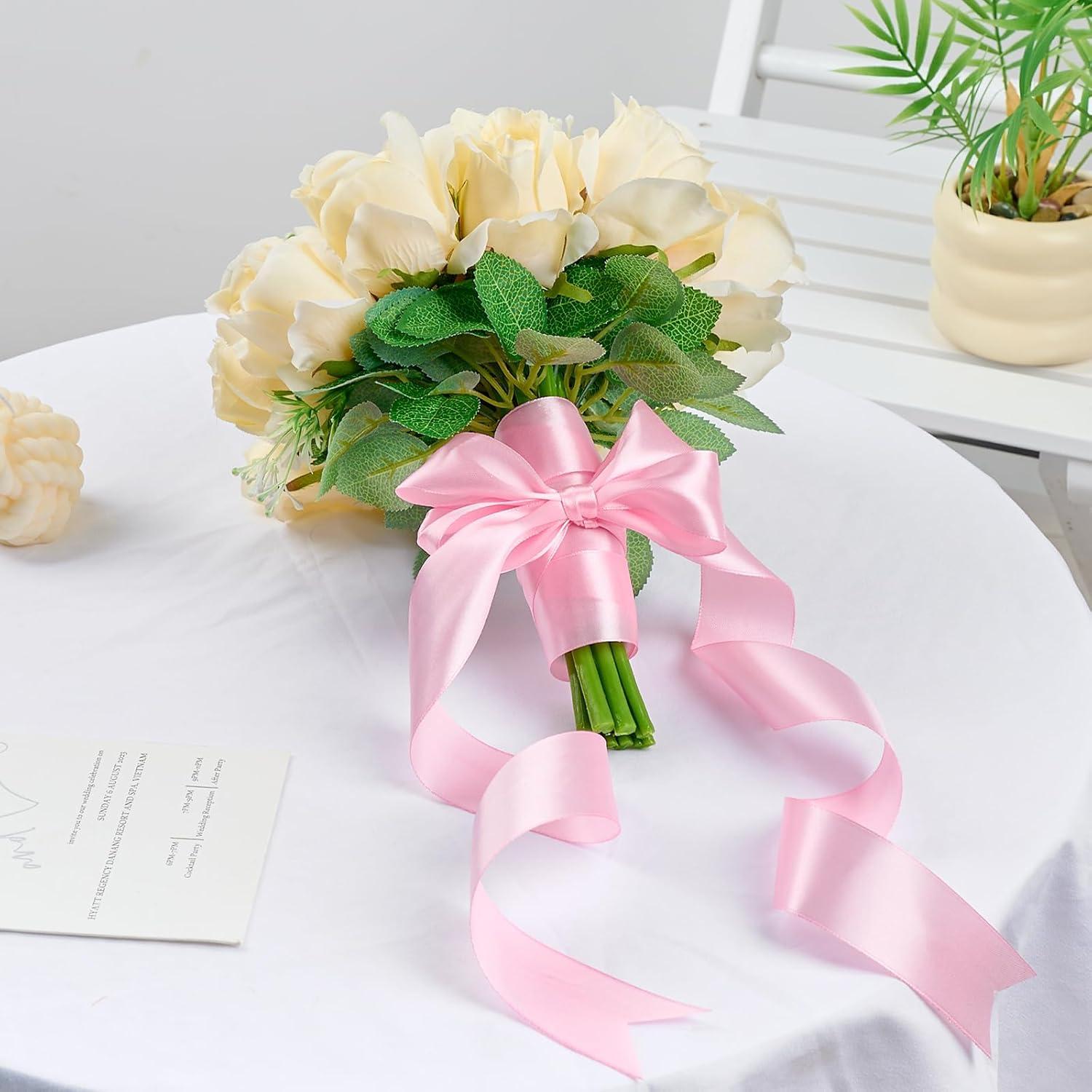 image:image112 Inch 100 Yards Baby Pink Satin Ribbon Solid Fabric Ribbon Roll for Flower Bouquet Gift Wrapping Roses Making Handmade CraftsPink