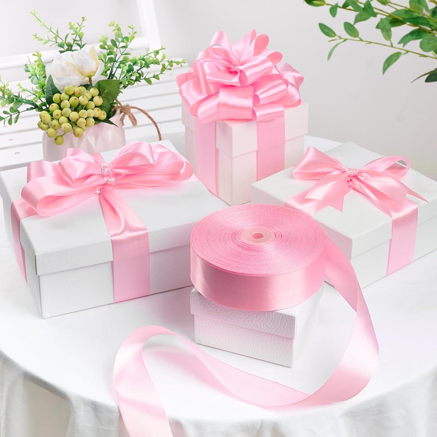 image:image112 Inch 100 Yards Baby Pink Satin Ribbon Solid Fabric Ribbon Roll for Flower Bouquet Gift Wrapping Roses Making Handmade CraftsPink