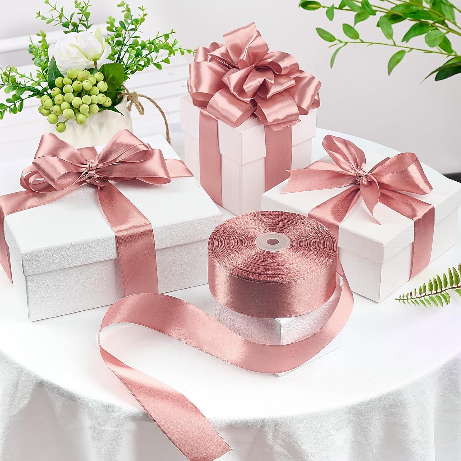 image:image112 Inch 100 Yards Baby Pink Satin Ribbon Solid Fabric Ribbon Roll for Flower Bouquet Gift Wrapping Roses Making Handmade CraftsRose Gold