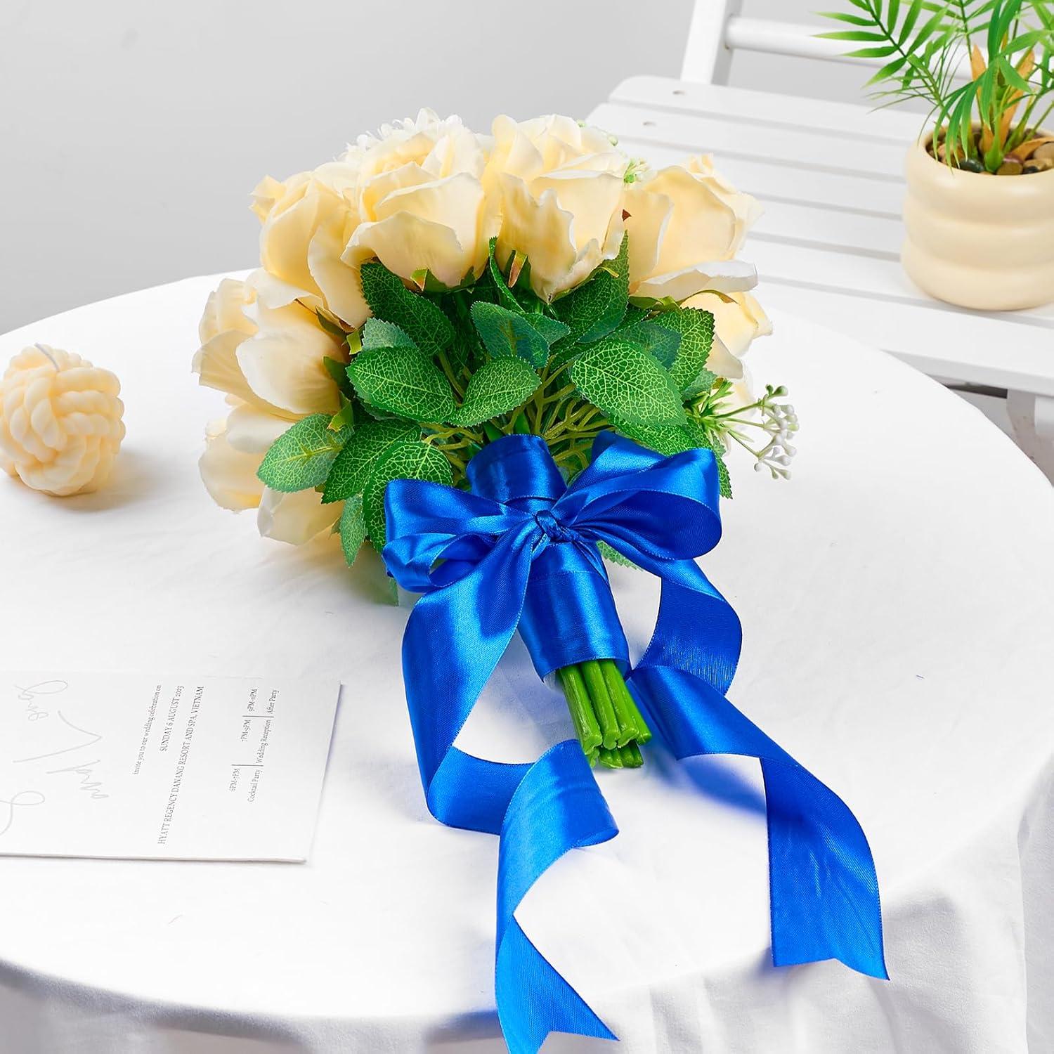image:image112 Inch 100 Yards Baby Pink Satin Ribbon Solid Fabric Ribbon Roll for Flower Bouquet Gift Wrapping Roses Making Handmade CraftsRoyal Blue