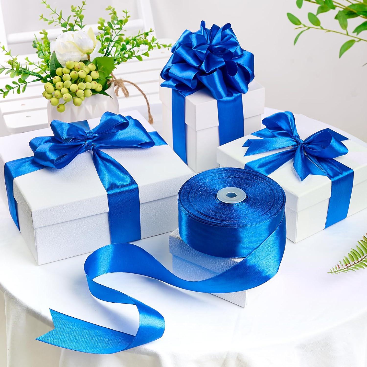 image:image112 Inch 100 Yards Baby Pink Satin Ribbon Solid Fabric Ribbon Roll for Flower Bouquet Gift Wrapping Roses Making Handmade CraftsRoyal Blue