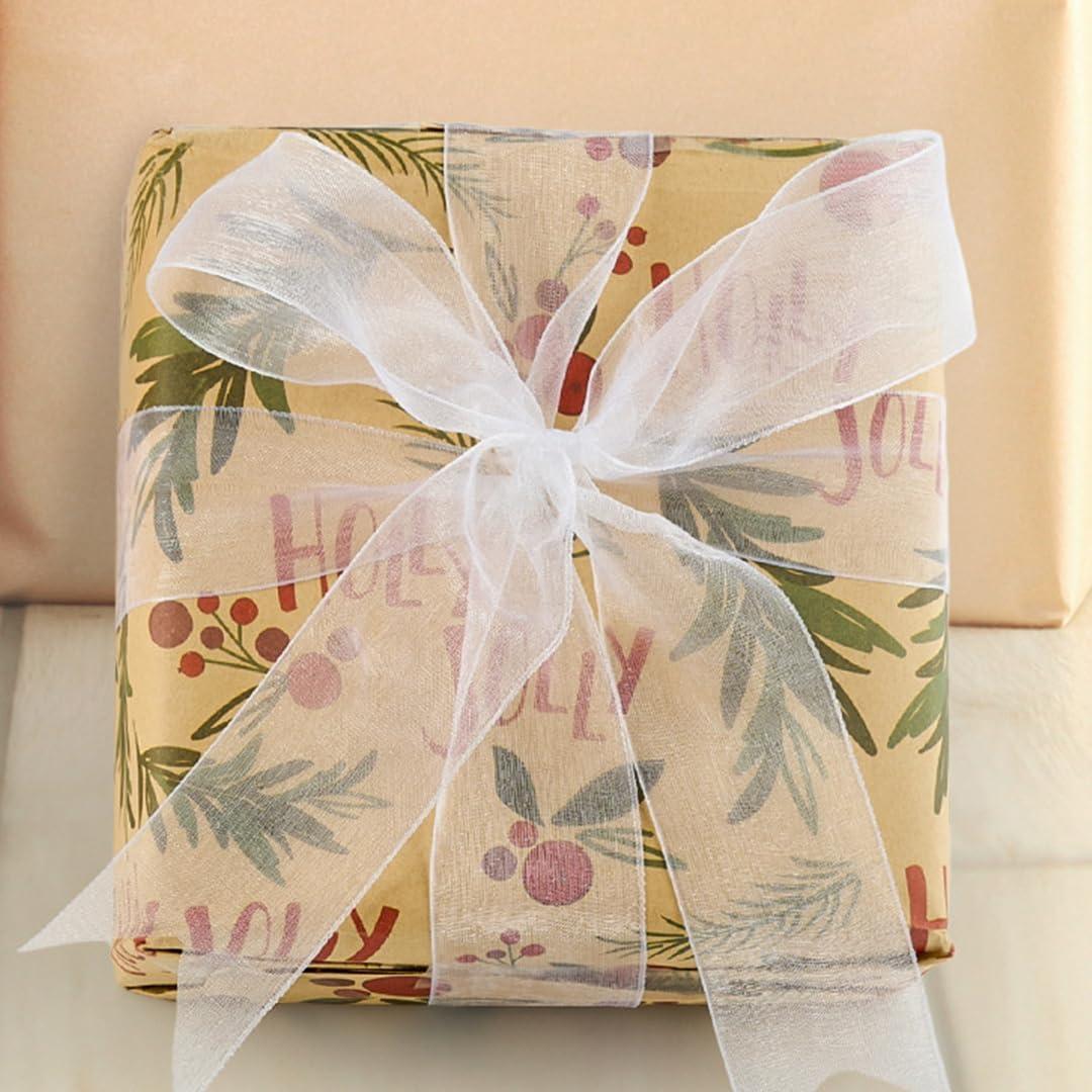 image:image112 Inch White Sheer Christmas Organza Ribbon for Bow Making Gift Wrapping Christmas Decoration 50 YardsRollWhite