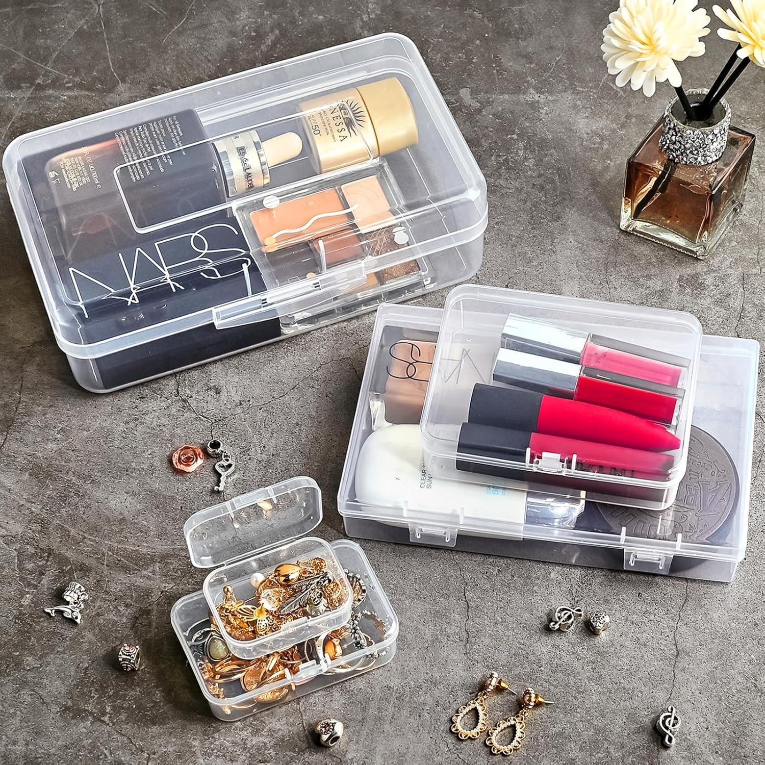 image:image24 Pack Mixed Sizes Rectangular Mini Plastic Containers Clear Plastic Storage Boxes with Hinged Lids and Labels Empty Beads Organizers for Small Items Art Craft Jewelry Projects5 Size 28 Pcs