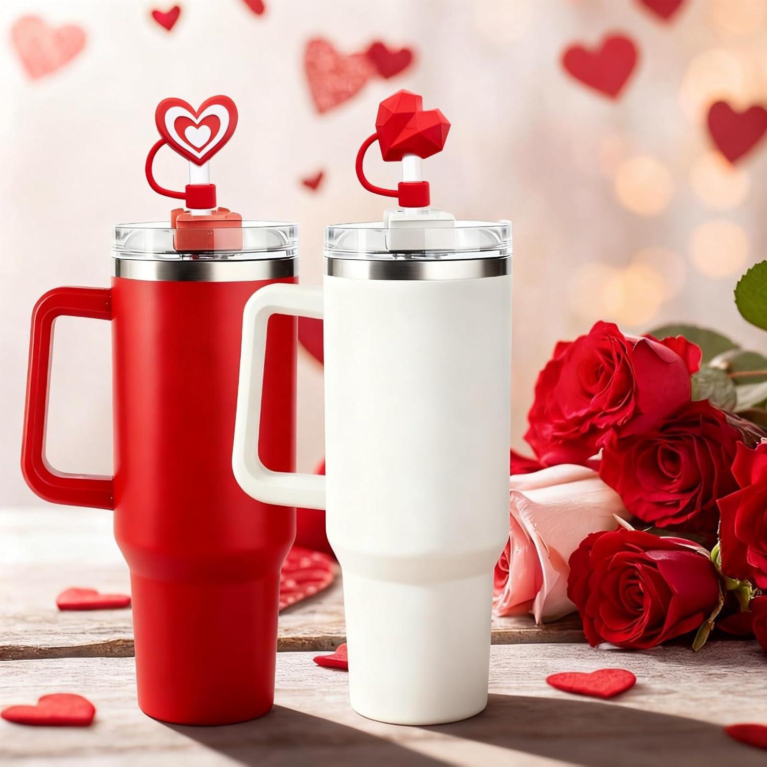 image:image4 Pcs Heart Straw Toppers for Stanley Cups Cute Red Pink Heart Straw Cover Caps for 40amp30 oz Stanley Cups Tumblers with DIA 10 mm StrawsHeart
