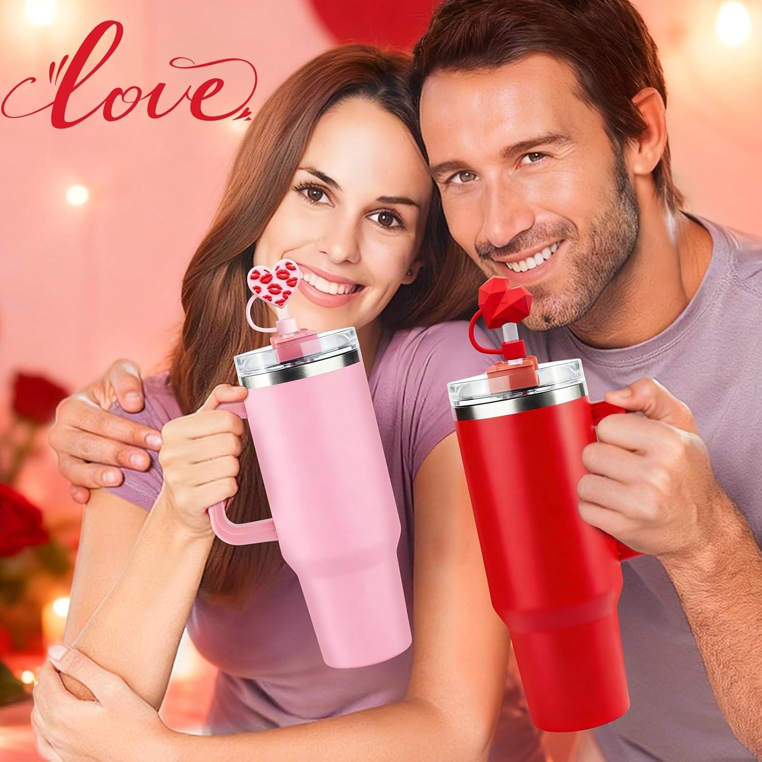 image:image4 Pcs Heart Straw Toppers for Stanley Cups Cute Red Pink Heart Straw Cover Caps for 40amp30 oz Stanley Cups Tumblers with DIA 10 mm StrawsHeart