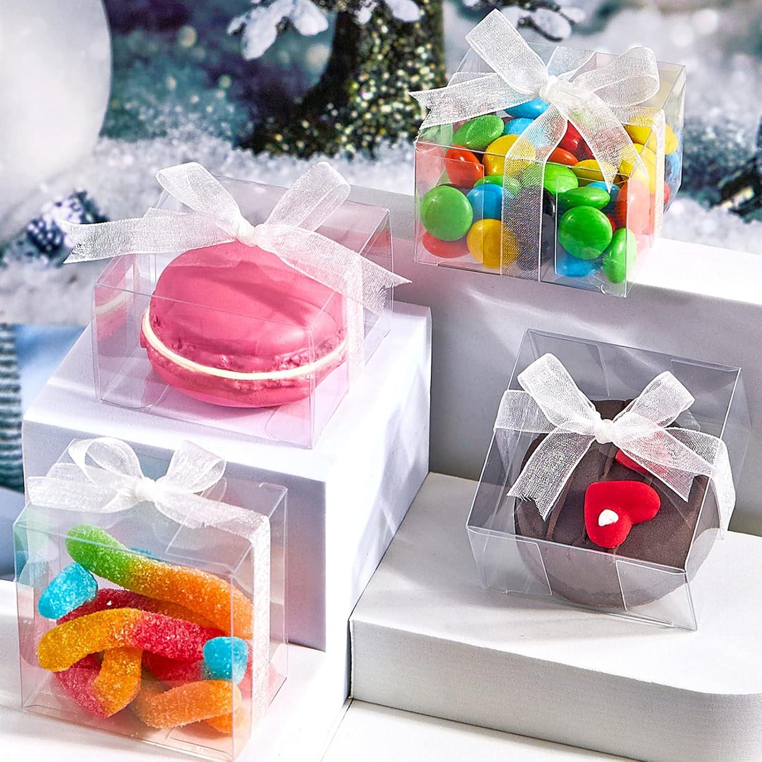 image:image45 Pack 3x3x3 Inches Clear Favor Boxes with Ribbons Transparent Plastic Cube Treat Boxes for Candy Goodie Gift Small Individual Hot Cocoa Bomb Packaging Box217x217x138 Inch
