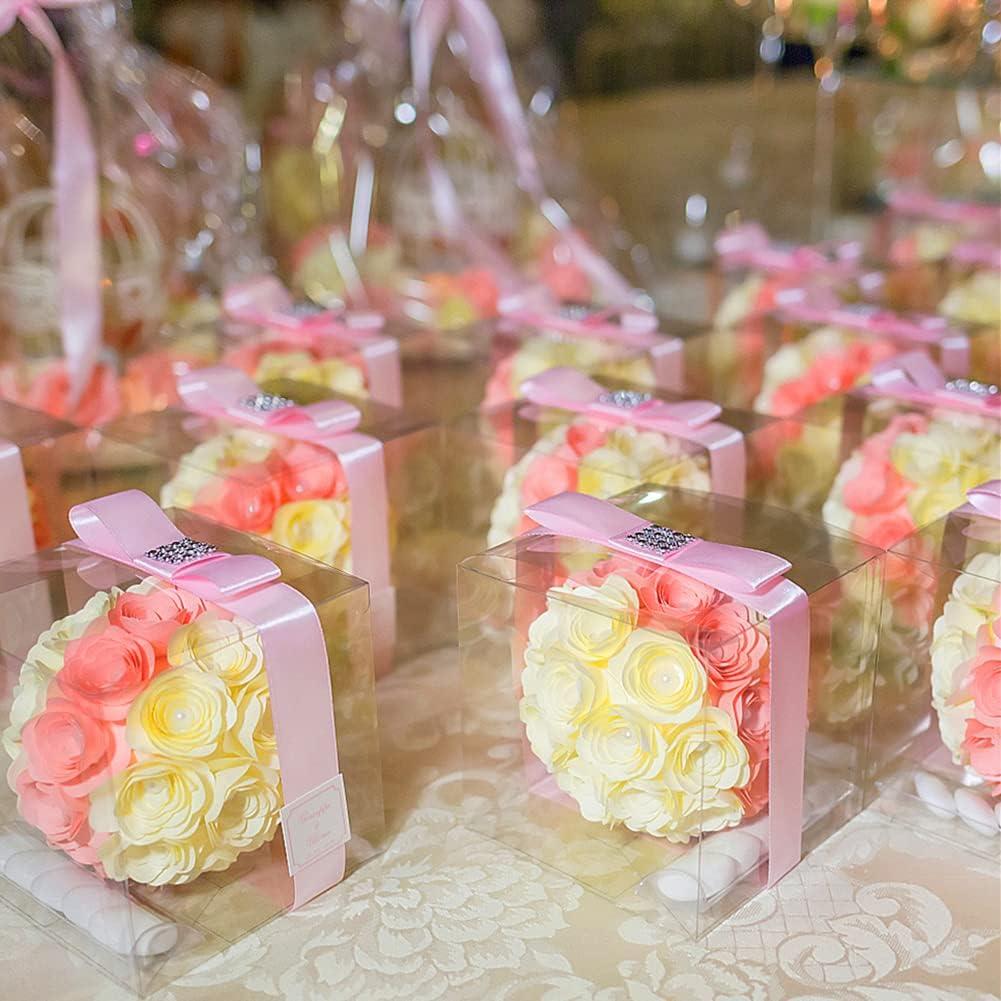 image:image45 Pack 3x3x3 Inches Clear Favor Boxes with Ribbons Transparent Plastic Cube Treat Boxes for Candy Goodie Gift Small Individual Hot Cocoa Bomb Packaging Box3x3x3 Inch