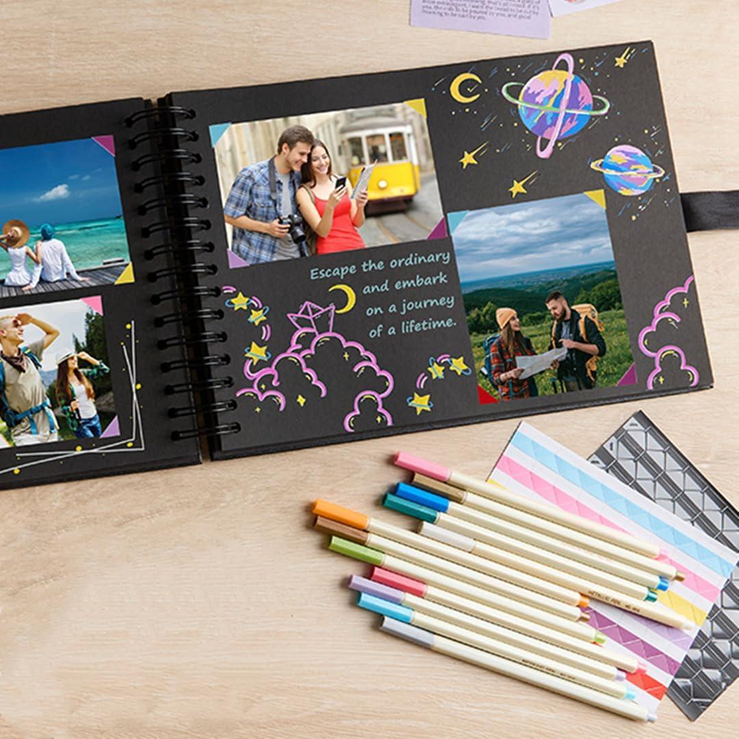 image:image60 Pages Small Scrapbook Album with 6 Metallic Markers 85 x 59 Inches Black Paper Photo Album for Wedding Anniversary Family DIY Scrapbook Accessories11585 Inches 80Pages