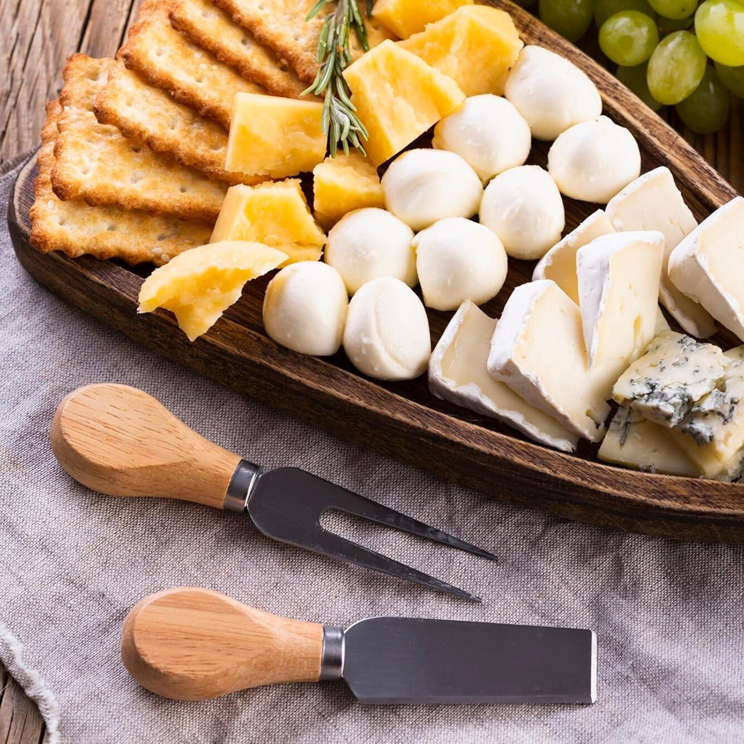 image:imageCharcuterie Board Accessories Wooden Handle Cheese Knife Set Charcuterie Utensils Include Cheese Knifes Tongs Spreaders Forks Spoons Honey Dippers Flags 42 Pieces