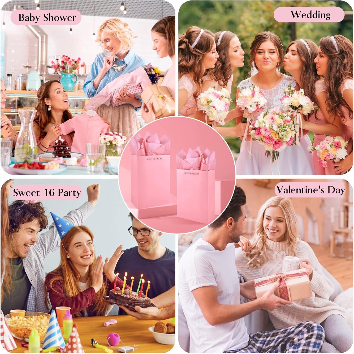 image:imageJutieuo 10 Pack Luxury Red Gift Bags Medium Size with Tissue Paper Premium Paper Gift Wrap Bags with Handles for Birthday Wedding Holiday Party 11 x 8 x 4Pink