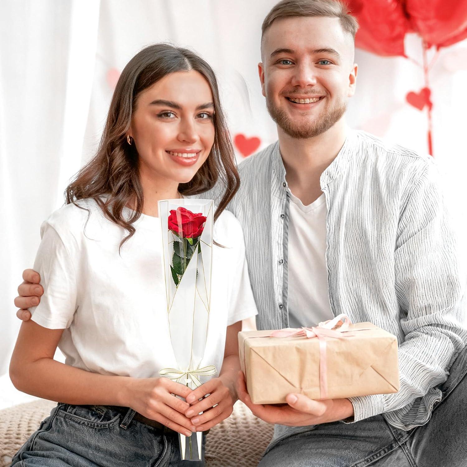 image:imageJutieuo 100Pcs Single Rose Sleeve with 100Pcs Floral Water Tubes for Fresh Flowers Transparent Single Flower Sleeve Individual Rose Wrap Bulk for Mothers Day Events Florist SuppliesWhite Diamond 100 Bags