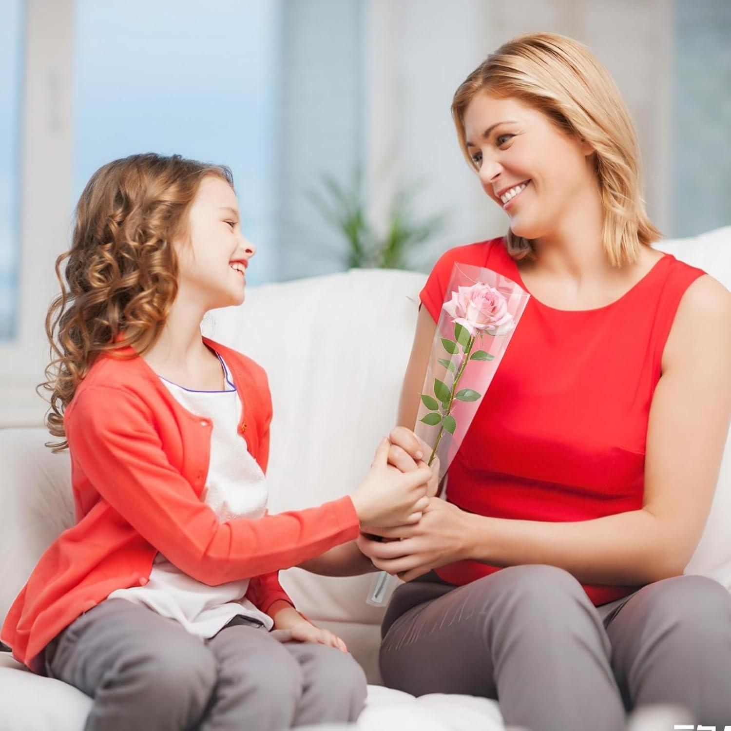 image:imageJutieuo 100Pcs Single Rose Sleeve with 100Pcs Floral Water Tubes for Fresh Flowers Transparent Single Flower Sleeve Individual Rose Wrap Bulk for Mothers Day Events Florist SuppliesTransparent 100 Bags 100 Water Tubes