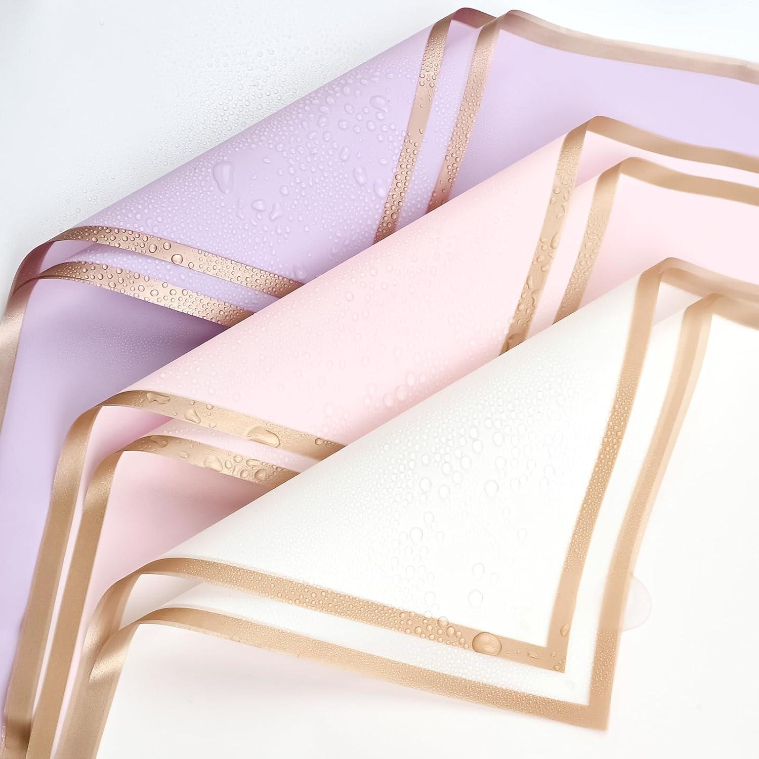 image:imageJutieuo 20 Sheets Pink Flower Wrapping Paper Waterproof Translucent Korean Floral Paper for Flower Bouquet Wraps Gift Packaging Florist Supplies 228 x 228 inchLight Purple