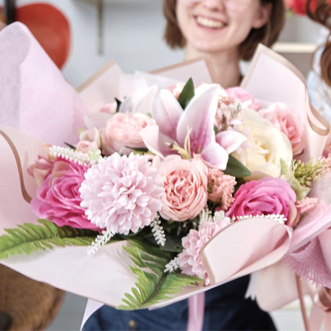 image:imageJutieuo 20 Sheets Pink Flower Wrapping Paper Waterproof Translucent Korean Floral Paper for Flower Bouquet Wraps Gift Packaging Florist Supplies 228 x 228 inchPink Gold Edge