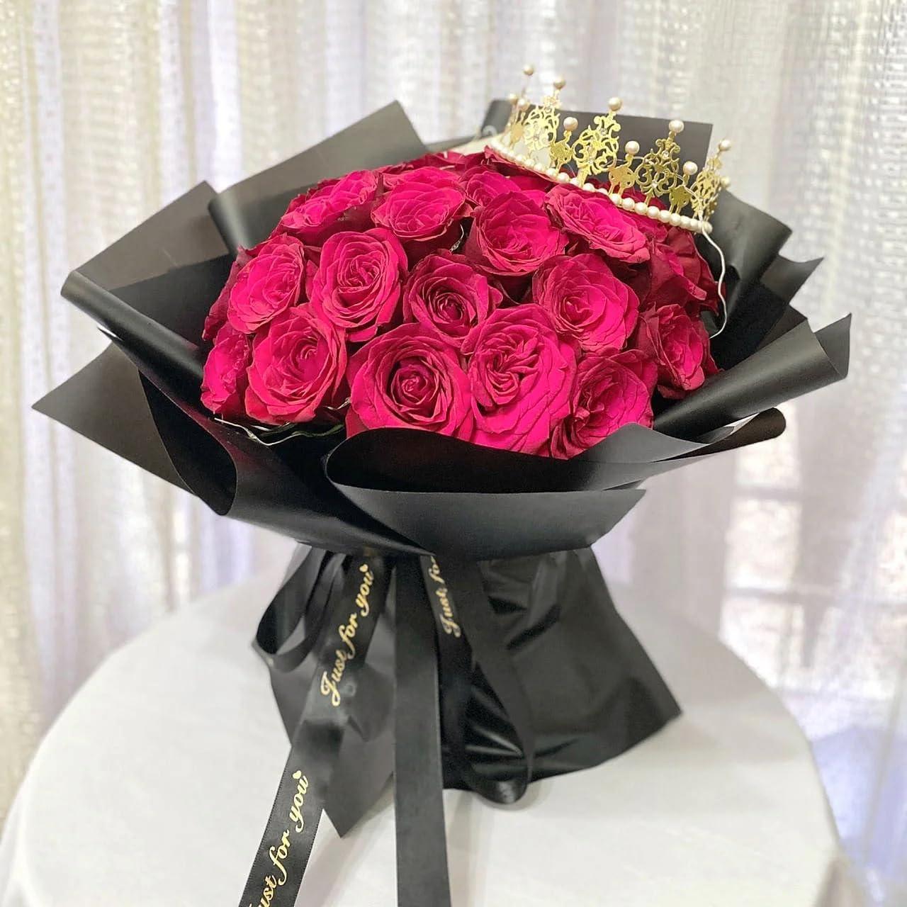 image:imageJutieuo 20 Sheets Pink Flower Wrapping Paper Waterproof Translucent Korean Floral Paper for Flower Bouquet Wraps Gift Packaging Florist Supplies 228 x 228 inchBlack