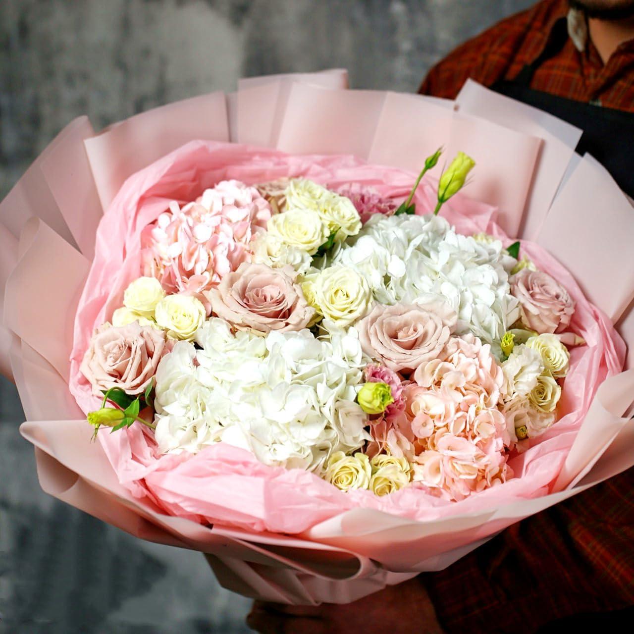 image:imageJutieuo 20 Sheets Pink Flower Wrapping Paper Waterproof Translucent Korean Floral Paper for Flower Bouquet Wraps Gift Packaging Florist Supplies 228 x 228 inchPink