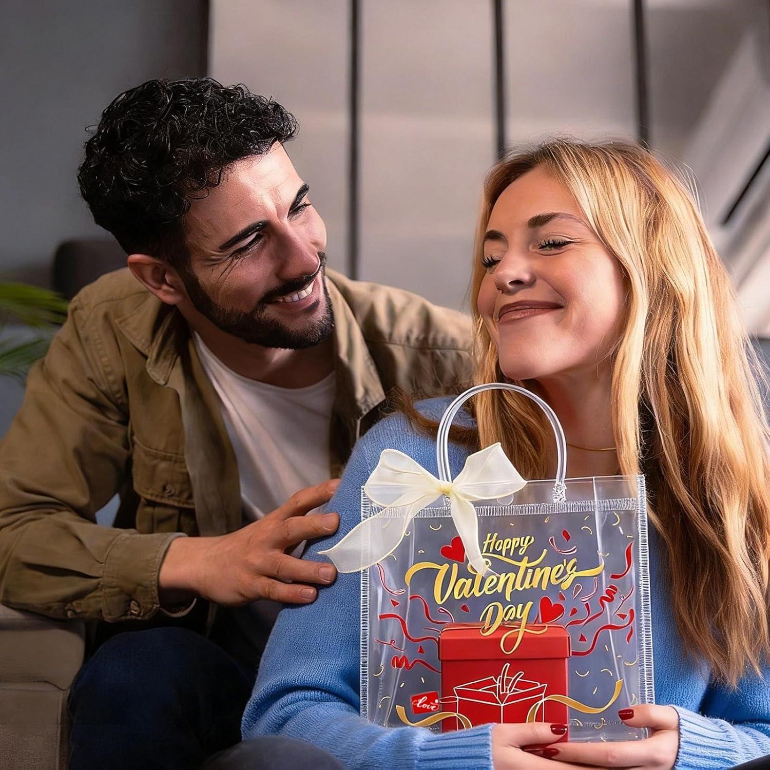 image:imageJutieuo 24 Pack Clear Gift Bags with Handles Bulk Valentines Day Gift Bags Reusable Transparent PVC Plastic Tote Goodies Bags for Valentines Party Favors 79 x 79 x 32 Inch