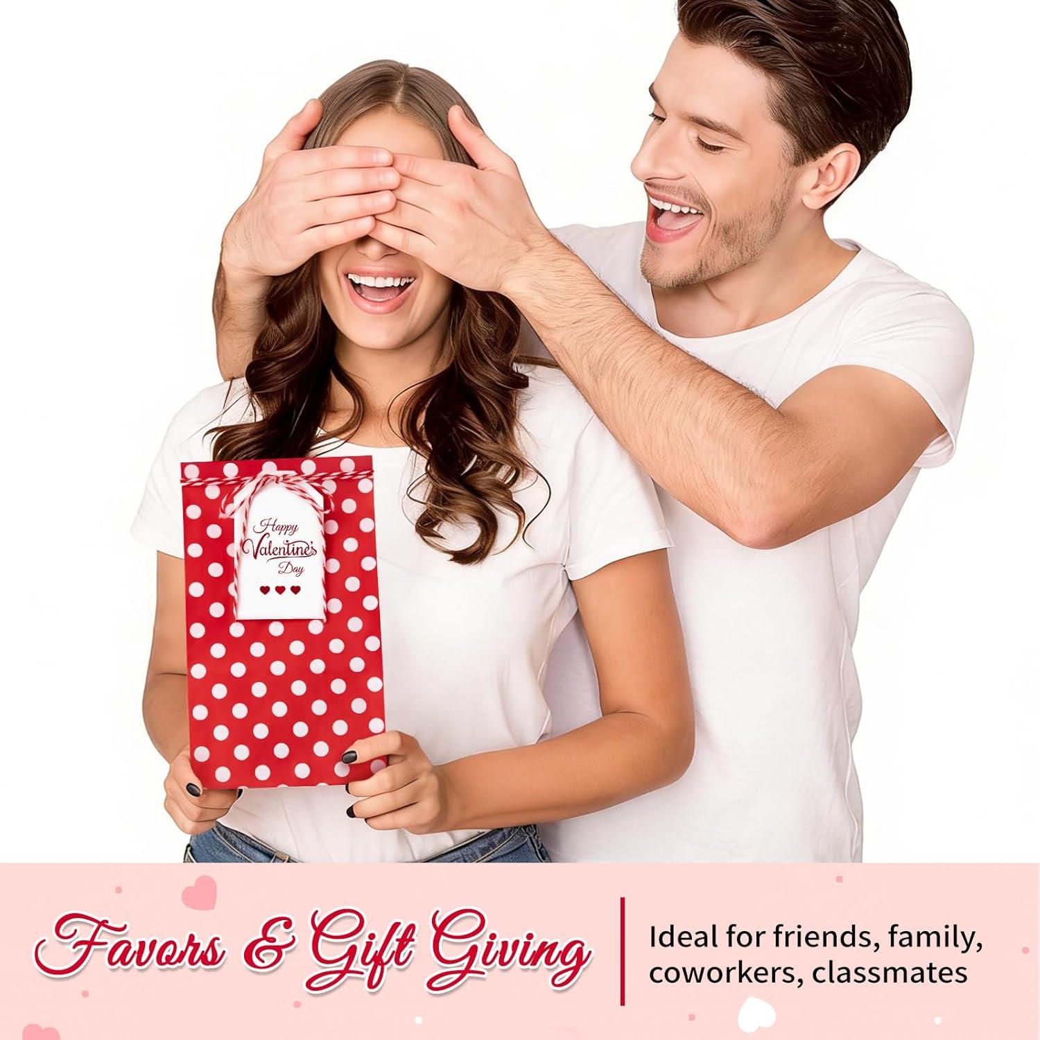 image:imageJutieuo 30 PCS Valentines Day Gift Bags with Cards Cute Polka Dots Red Valentine Paper Treat Bags Classroom Gift Goodie Bag for Valentines Party FavorsRed White Polka Dot