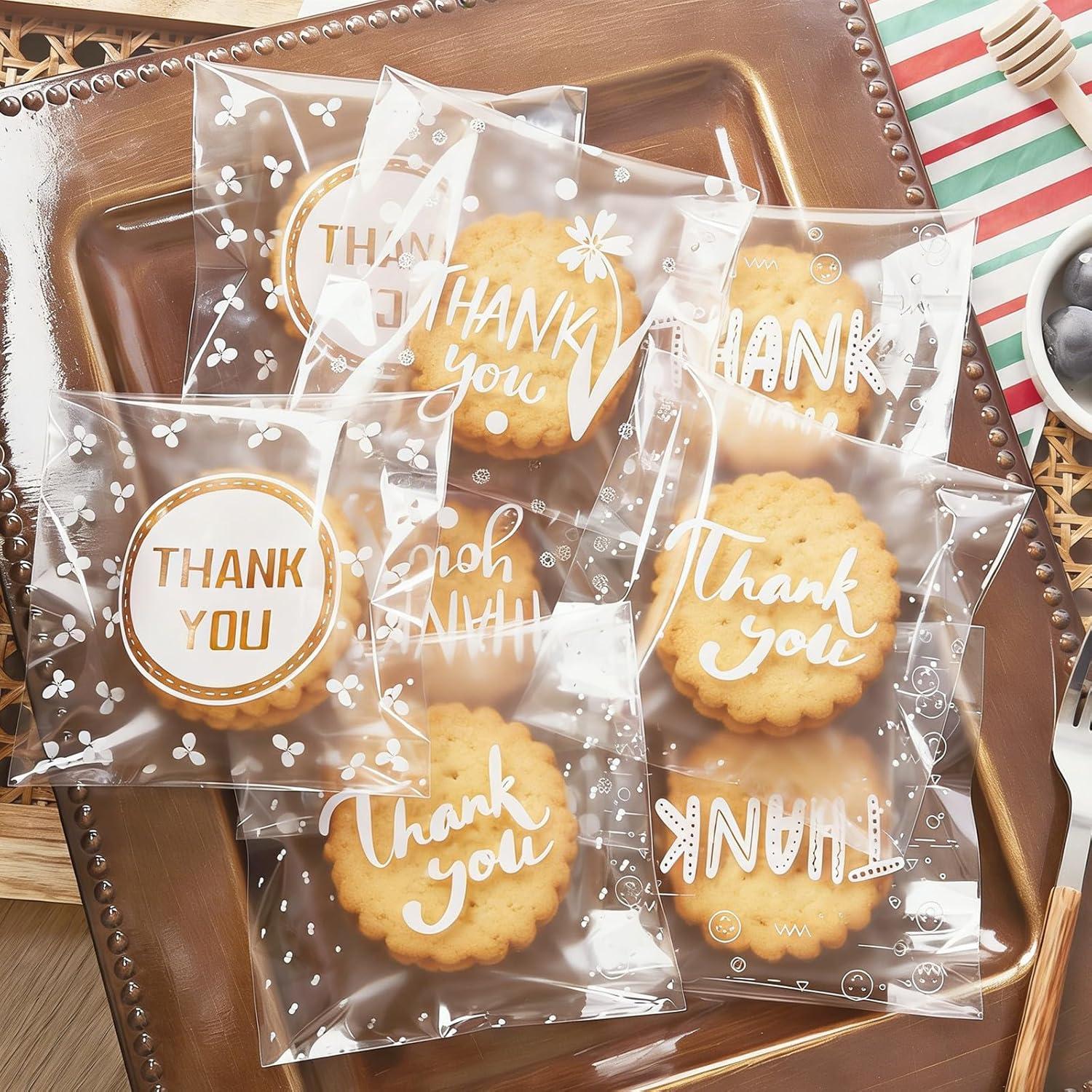 image:imageJutieuo 300pcs SelfAdhesive Thank You Cookie Bags 4x4 Inch White Polka Dot Clear Cellophane Treat Bags for Individual Dessert Pastry Goodie Candy Cookie Packaging Party Favors Bake Sale100