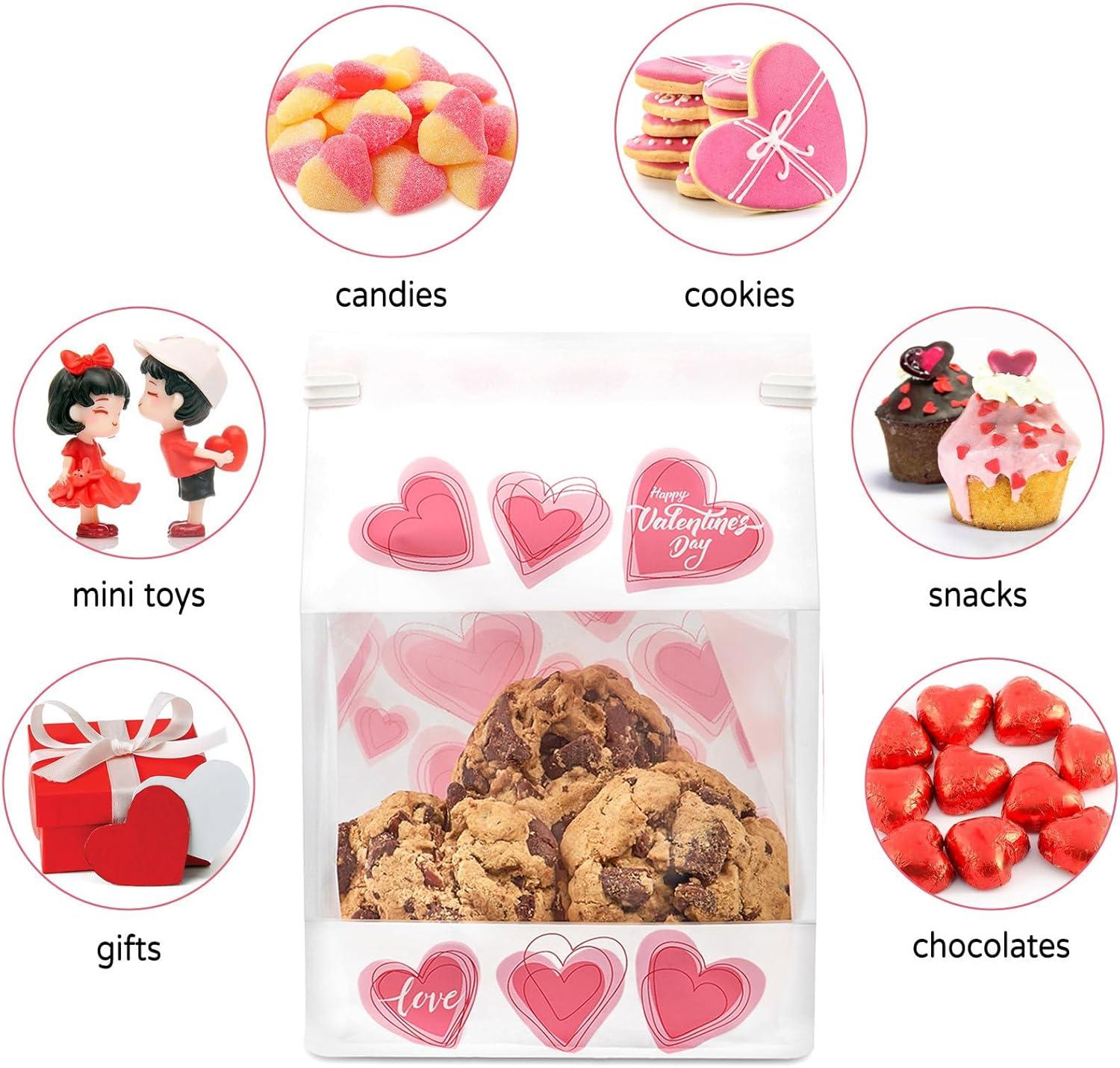 image:imageJutieuo 30Pcs Valentines Day Small Gift Bags Pink Heart Valentines Goodie Bag with Tin Tie Tab Lock Valentine Candy Cookie Packaging Treat Bags for Party Supplies30