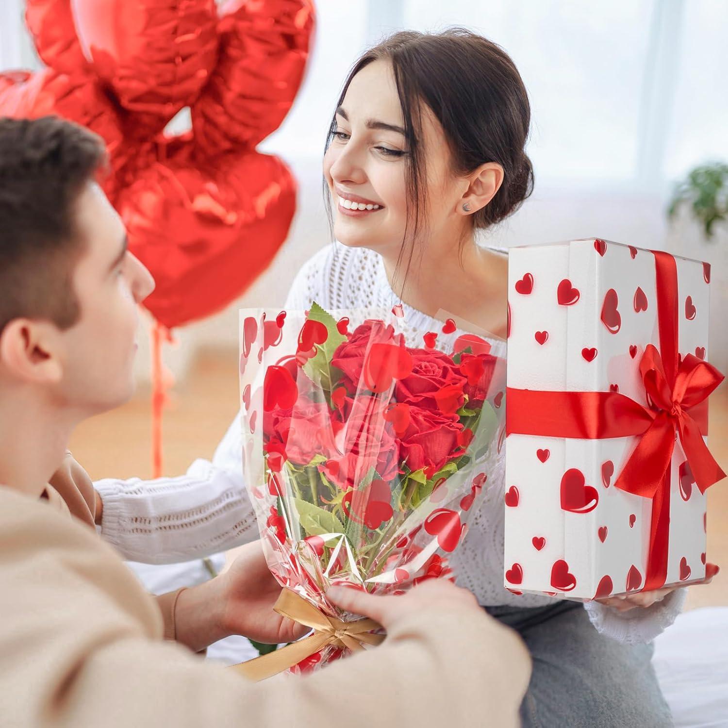 image:imageJutieuo Heart Clear Cellophane Wrap Roll 100Ft Long X 34In Extra Wide 25 Mil Thick Crystal Clear Mothers Day Bouquet Baskets Gifts Crafts Treats Wrapping Food Grade 34 Fold into 17Heart