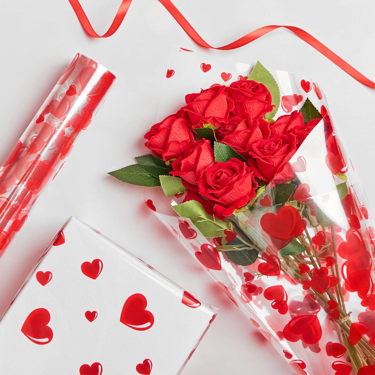 image:imageJutieuo Heart Clear Cellophane Wrap Roll 100Ft Long X 34In Extra Wide 25 Mil Thick Crystal Clear Mothers Day Bouquet Baskets Gifts Crafts Treats Wrapping Food Grade 34 Fold into 17Heart