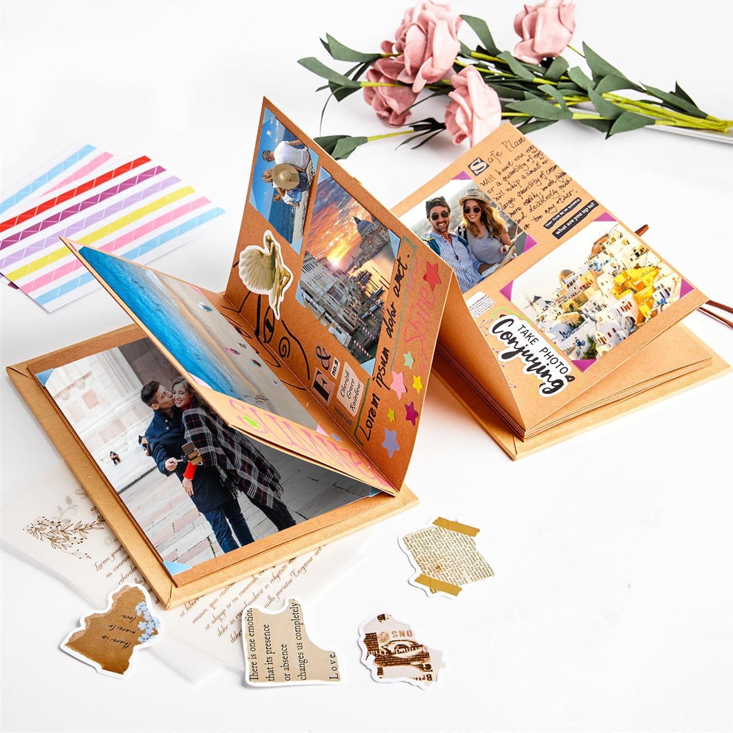 image:imageScrapbook Album 6x8 Inch Small Photo Album with DIY Accessories Set Stretchable Folding Kraft Paper Memory Book for Wedding Anniversary BlackBrown 2