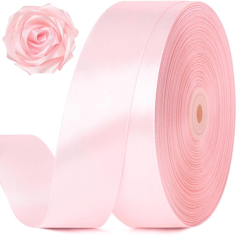 image:image112 Inch 100 Yards Baby Pink Satin Ribbon Solid Fabric Ribbon Roll for Flower Bouquet Gift Wrapping Roses Making Handmade CraftsBaby Pink