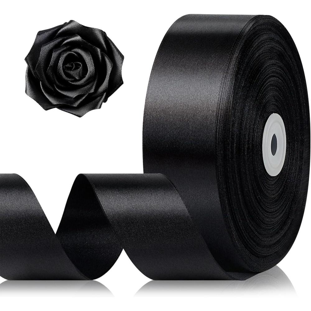 image:image112 Inch 100 Yards Baby Pink Satin Ribbon Solid Fabric Ribbon Roll for Flower Bouquet Gift Wrapping Roses Making Handmade CraftsBlack