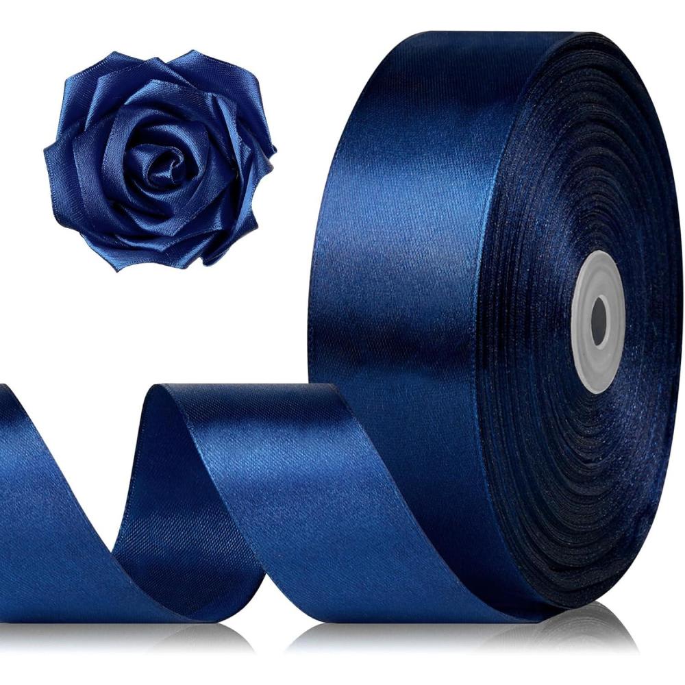 image:image112 Inch 100 Yards Baby Pink Satin Ribbon Solid Fabric Ribbon Roll for Flower Bouquet Gift Wrapping Roses Making Handmade CraftsDark Blue