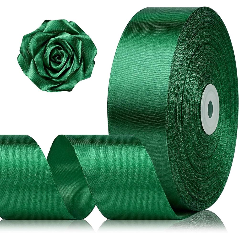 image:image112 Inch 100 Yards Baby Pink Satin Ribbon Solid Fabric Ribbon Roll for Flower Bouquet Gift Wrapping Roses Making Handmade CraftsDark Green