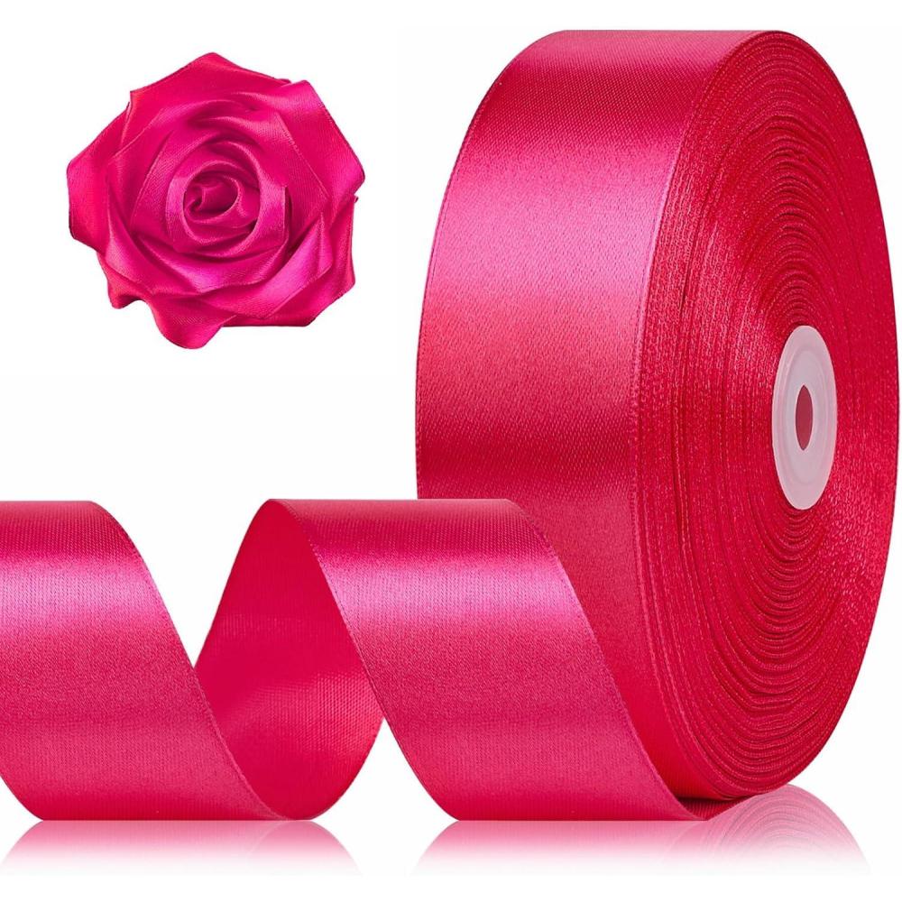 image:image112 Inch 100 Yards Baby Pink Satin Ribbon Solid Fabric Ribbon Roll for Flower Bouquet Gift Wrapping Roses Making Handmade CraftsHot Pink