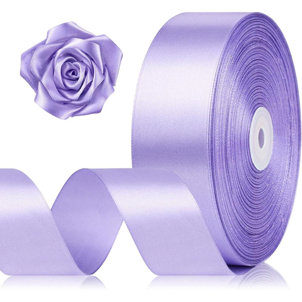 image:image112 Inch 100 Yards Baby Pink Satin Ribbon Solid Fabric Ribbon Roll for Flower Bouquet Gift Wrapping Roses Making Handmade CraftsLavender
