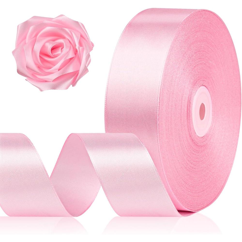 image:image112 Inch 100 Yards Baby Pink Satin Ribbon Solid Fabric Ribbon Roll for Flower Bouquet Gift Wrapping Roses Making Handmade CraftsPink