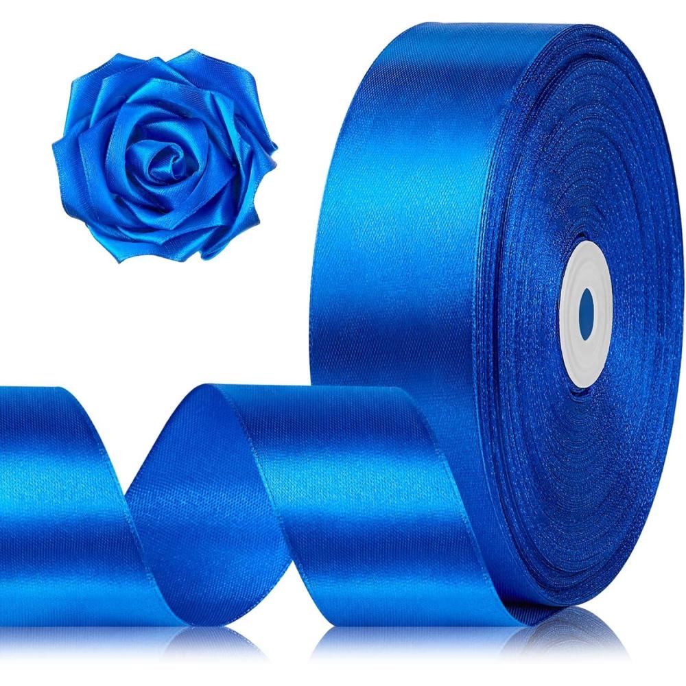 image:image112 Inch 100 Yards Baby Pink Satin Ribbon Solid Fabric Ribbon Roll for Flower Bouquet Gift Wrapping Roses Making Handmade CraftsRoyal Blue