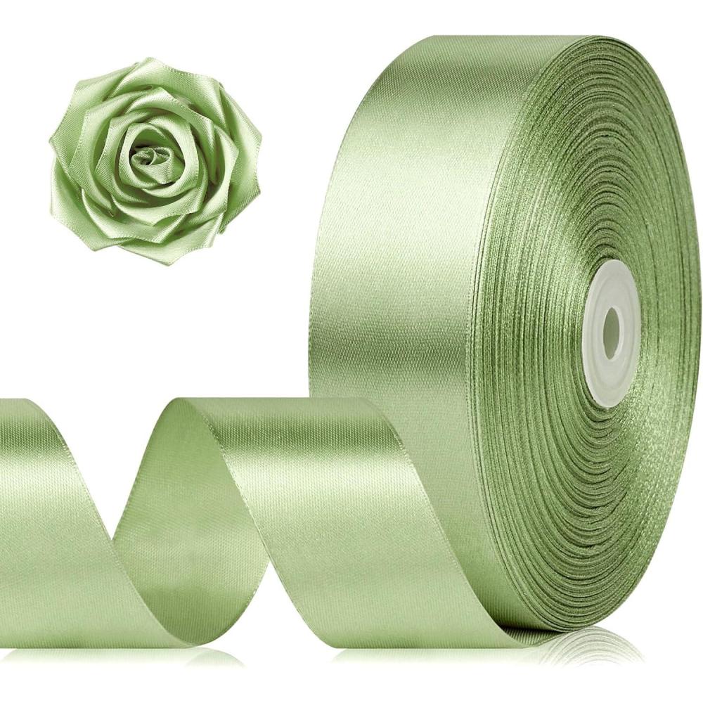 image:image112 Inch 100 Yards Baby Pink Satin Ribbon Solid Fabric Ribbon Roll for Flower Bouquet Gift Wrapping Roses Making Handmade CraftsSage Green
