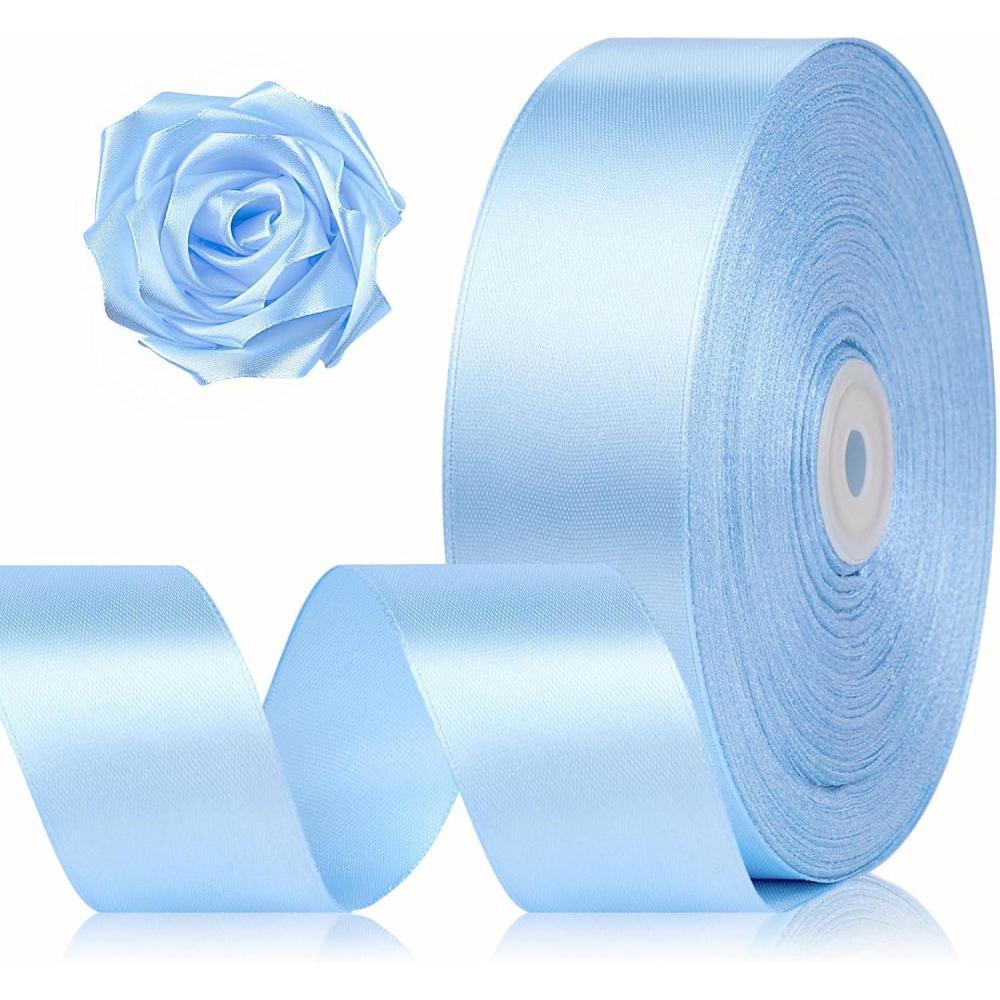 image:image112 Inch 100 Yards Baby Pink Satin Ribbon Solid Fabric Ribbon Roll for Flower Bouquet Gift Wrapping Roses Making Handmade CraftsSky Blue