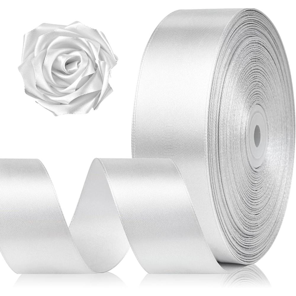 image:image112 Inch 100 Yards Baby Pink Satin Ribbon Solid Fabric Ribbon Roll for Flower Bouquet Gift Wrapping Roses Making Handmade CraftsSliver